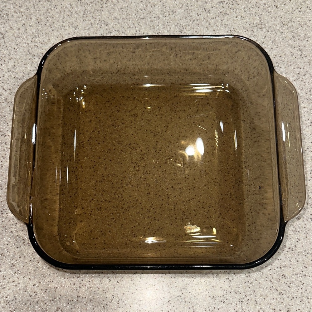 Vintage Pyrex Amber Glass Square 8x8 2 qt Baking Dish with Handles - Brown